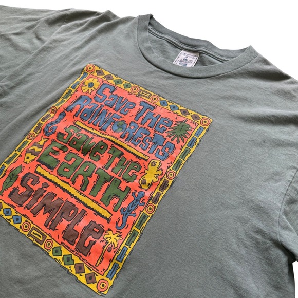 Alore Other - Vtg Alore Save The Rainforests T-Shirt Mens XL Green 1994 Greg Scott Made in USA